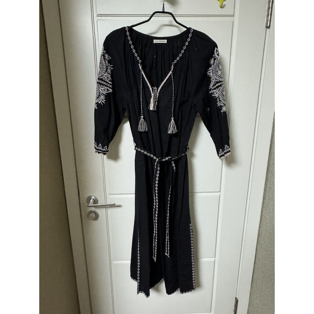 $790 Ulla Johnson Black Long Embroidered Dress Size 2